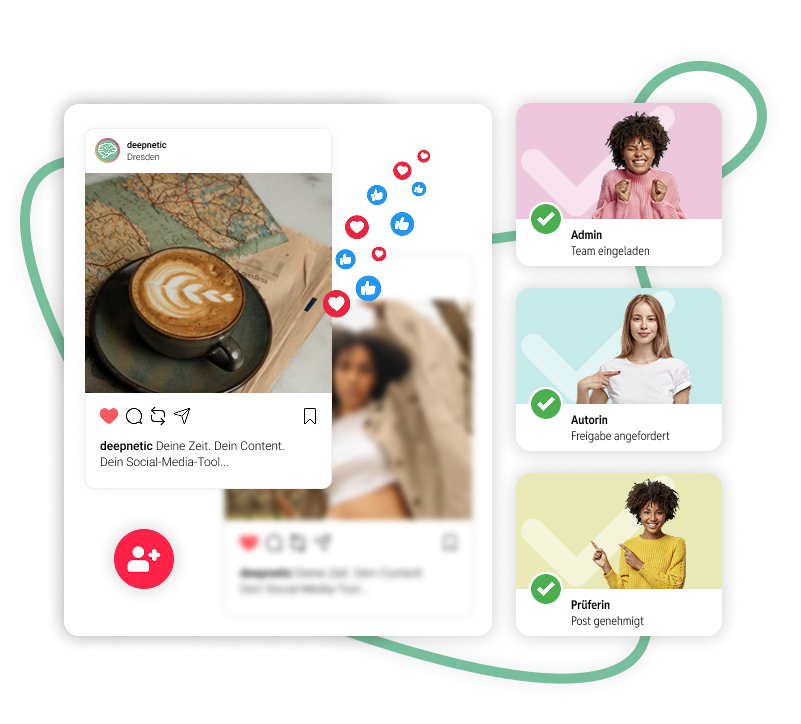Deepnetic Social generates ideas for social media posts, especially when companies work with a team on social media channels and pass on drafts and approvals to each other.