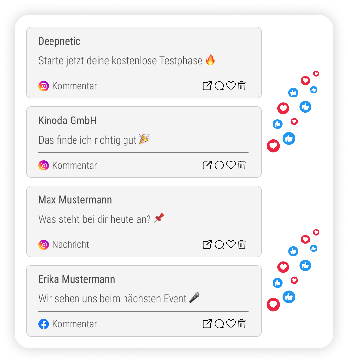 Deepnetic Social brings together all messages and comments from Instagram in one place so you can respond quickly and centrally.
