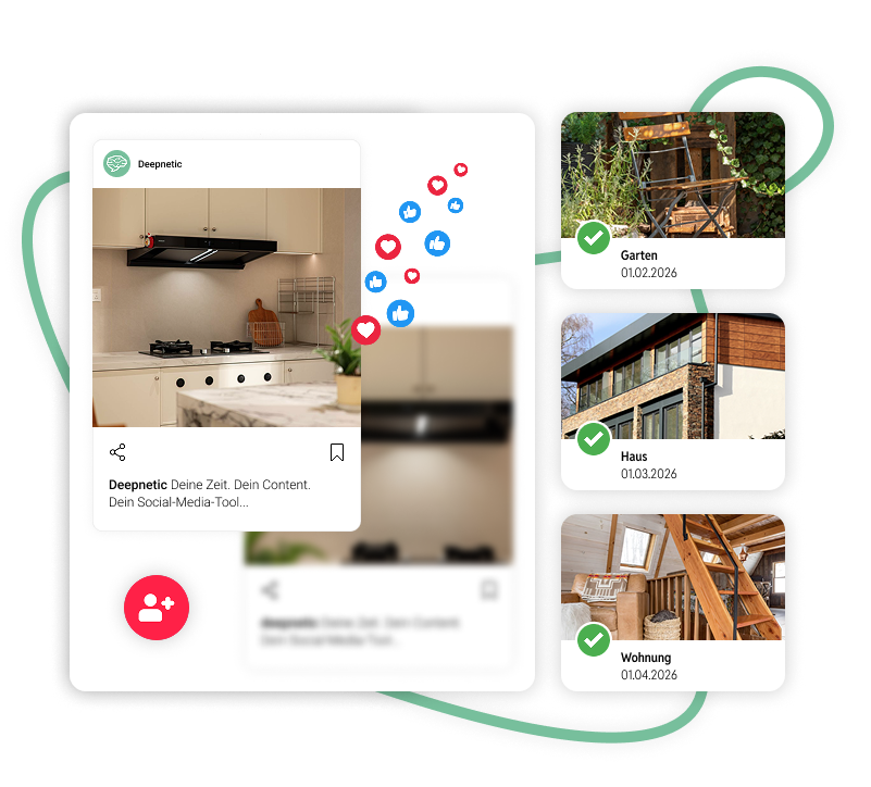 Deepnetic Social kann Pins veröffentlichen und sie bestehenden Boards zuordnen.