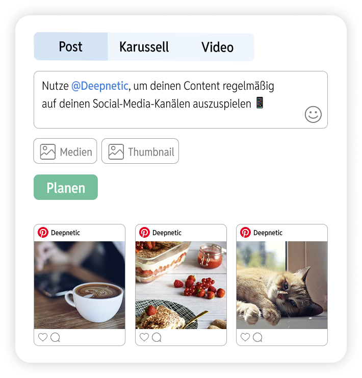 Deepnetic Social can schedule and publish posts, carousels and videos on Pinterest.