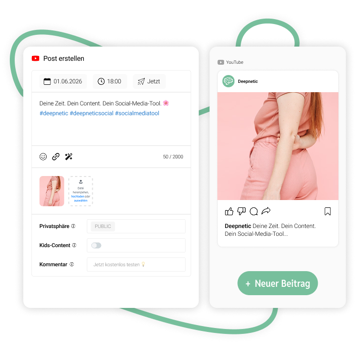 Deepnetic Social can schedule and publish videos on YouTube.